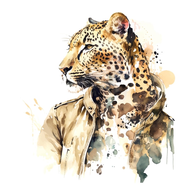 Porträt von leopard im anzug handgezeichnete illustration vektor-aquarell