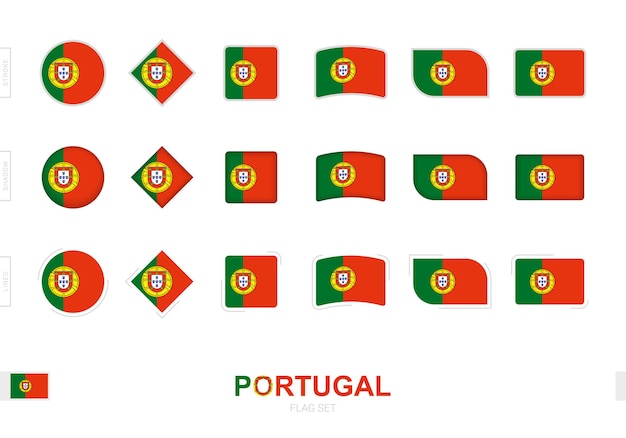 Vektor portugal-flaggensatz, einfache flaggen von portugal mit drei verschiedenen effekten.