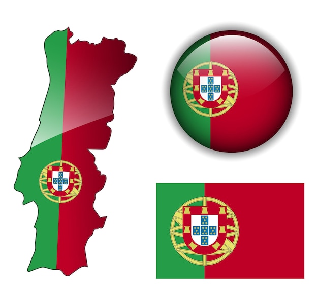 Portugal portugiesische flaggenkarte und glänzende schaltfläche