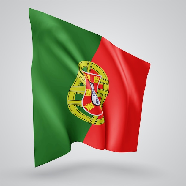 Portugal, Vektorflagge mit Wellen und Kurven im Wind auf weißem Hintergrund.