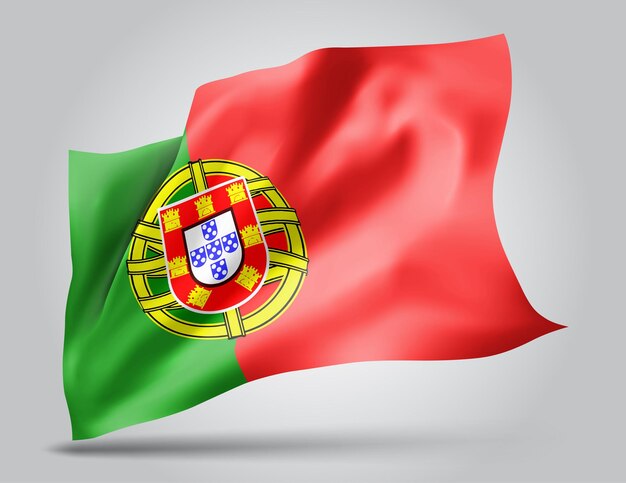 Portugal, Vektorflagge mit Wellen und Kurven im Wind auf weißem Hintergrund.