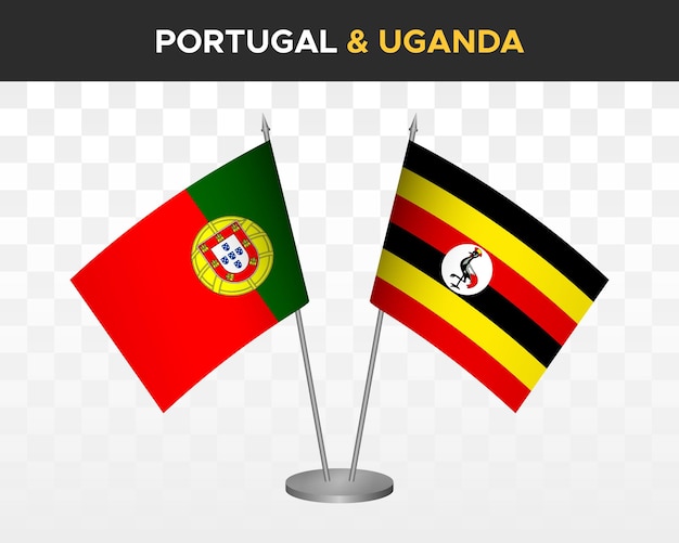 Portugal vs uganda Tischflaggen Mockup isolierte 3D-Vektorillustration Tischflaggen