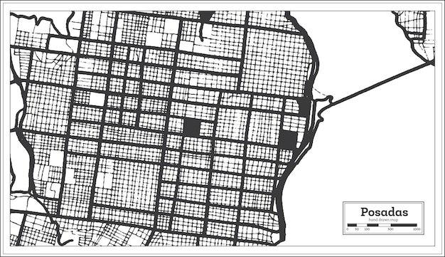 Posadas argentinien stadtplan in schwarz und weiß im retro-stil, isolated on white