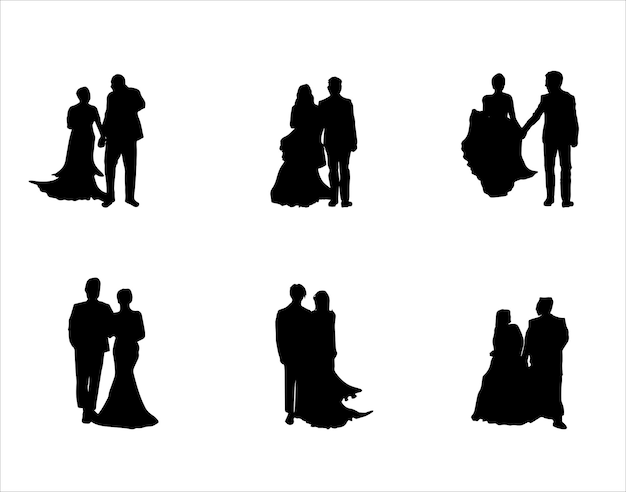 Vektor pose hochzeitspaar silhouette collection