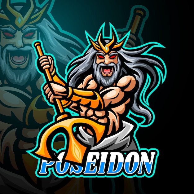 Poseidon maskottchen esport logo design