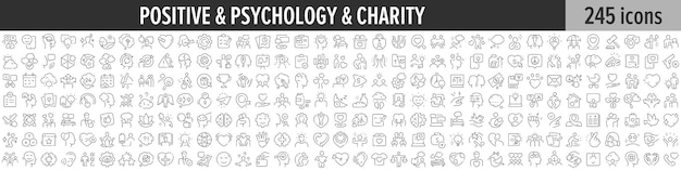 Vektor positive psychologie und wohltätigkeitslineare ikonensammlung