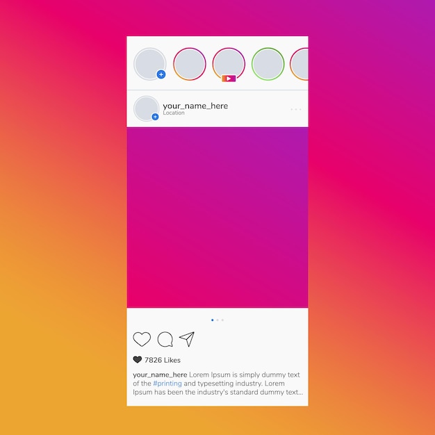 Post in sozialen netzwerken fotorahmen für ihr foto mit geschichtensymbolen und platz für ihren text