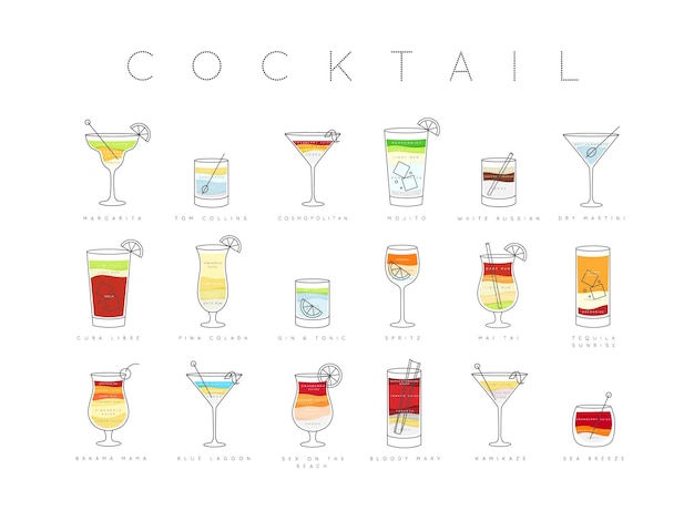 Poster cocktails flache speisekarte