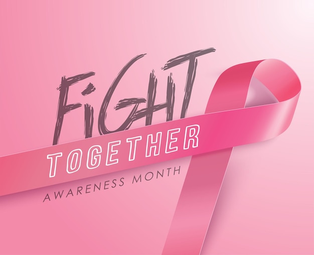 Vektor poster für den brustkrebs-bewusstseinsmonat im oktober realistisches rosa band-symbol medizinisches design