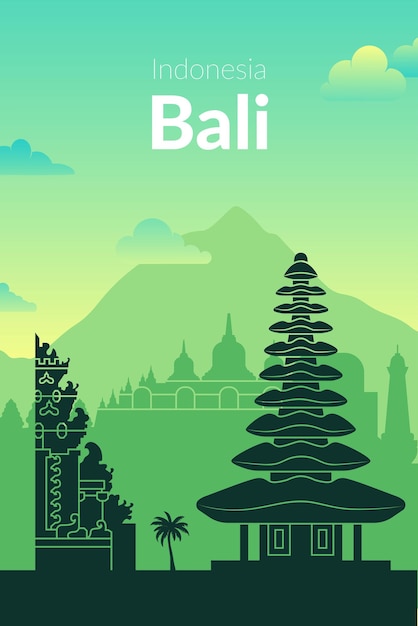 Vektor poster mit blick auf den berühmten ort bali indonesien