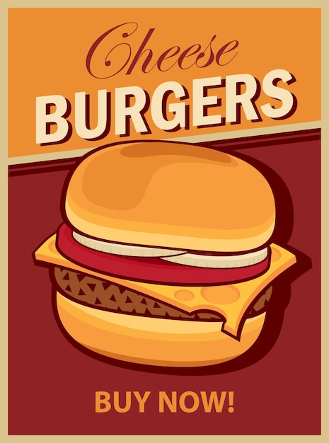 Poster mit burger im retro-stil