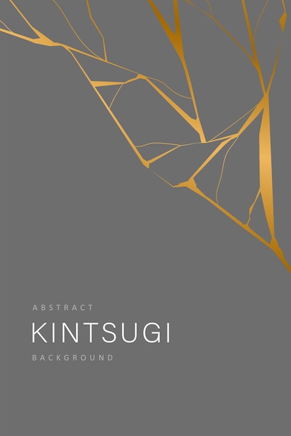 Poster mit goldenem Kintsugi auf grauem Hintergrund Risse und gebrochene Effekte Marmorstruktur