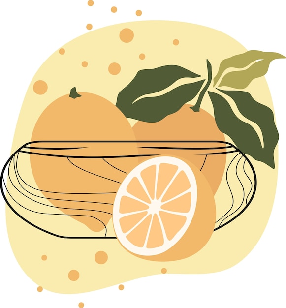 Poster mit Zitronen Zitrusfrüchte Satz Zitronen und Orangen Flache Illustration Vektorgravur
