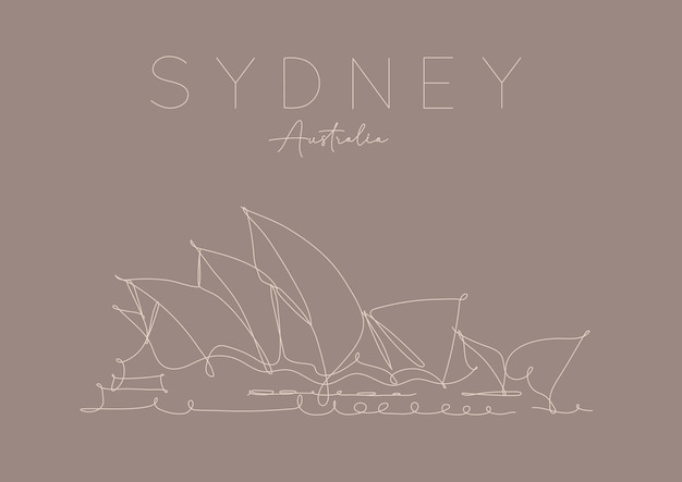 Vektor poster sydney opera house schriftzug australien zeichnung in federstrichart auf braunem hintergrund