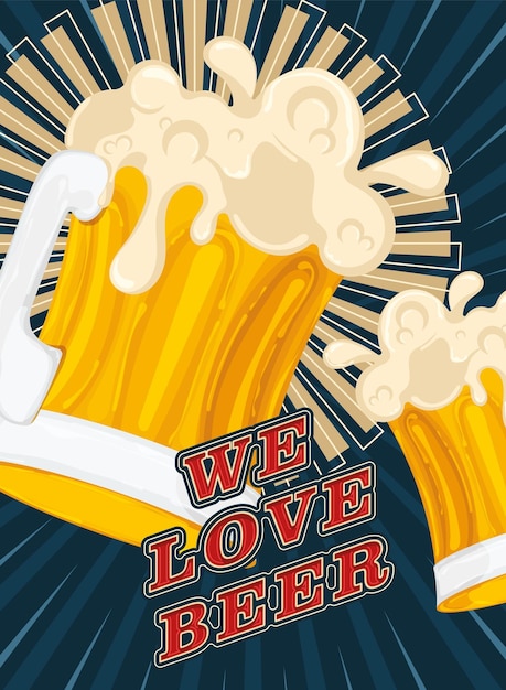 Poster von „wir lieben bier“ bierglas mit schaumvektorillustration