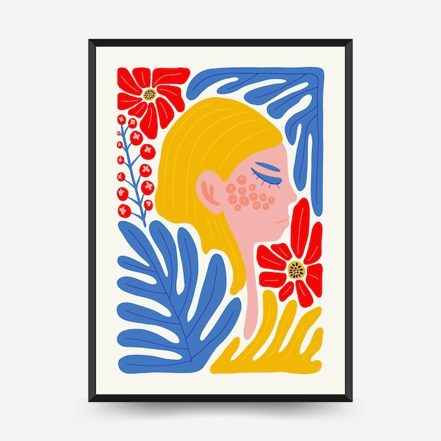 Poster-vorlage für abstrakte kunst. moderner, trendiger matisse-minimalstil.