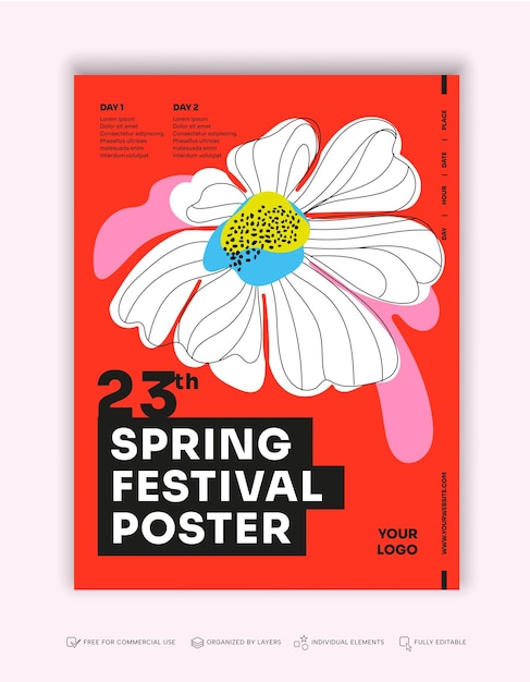 Postervorlage für Frühlingsmusikfeste mit abstrakten Blumen und lebendigen Farben und modernem Stil