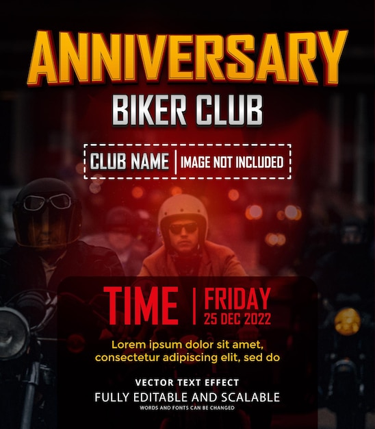 Postervorlagen und texteffekte editierbares biker club jubiläumsthema