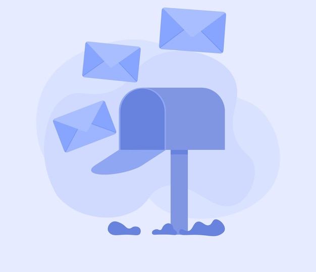 Postfach mit E-Mail-Umschlag auf blauem Hintergrund isoliert Blaues Postfach Cartoon-Symbol Illustration für E-Mail-Newsletter und das Web