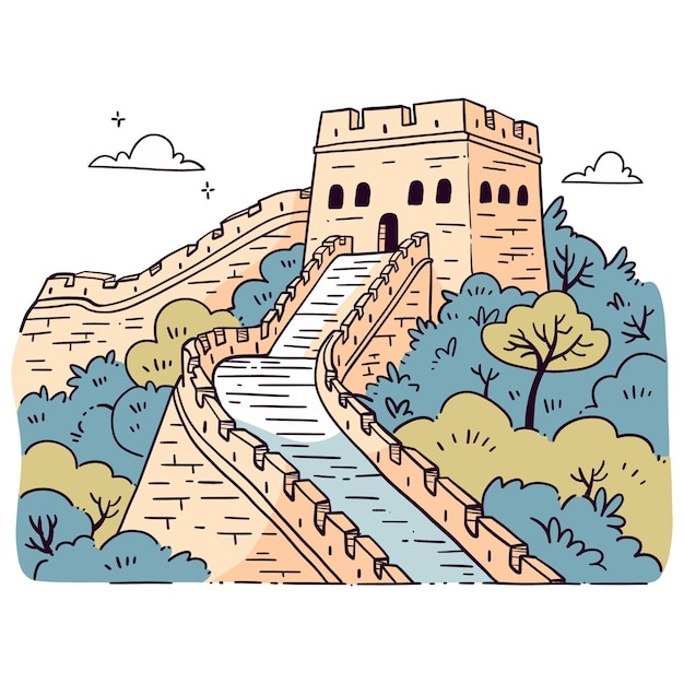 Postkarte der Großen Mauer von China mit einem wunderschönen Cartoon-Stil