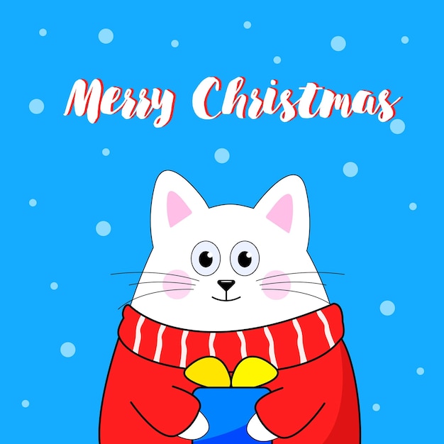 Postkarte Frohe Weihnachten Katze Premium Vektor