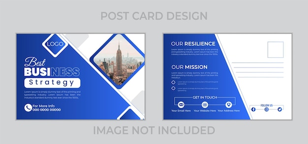 Postkartendesign für unternehmen in blauer und weißer farbe