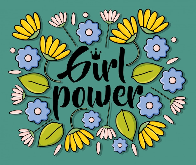 Power girl karte mit blumendekoration