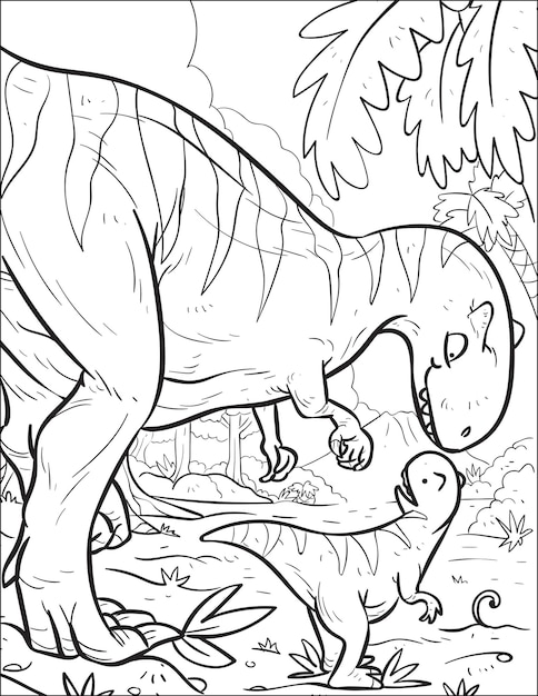 Prähistorischer raubdinosaurier allosaurus-baby-dinosaurier-malbuch und malseite