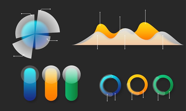 Präsentation Business Infografik Diagrammsammlung auf schwarzem Hintergrund