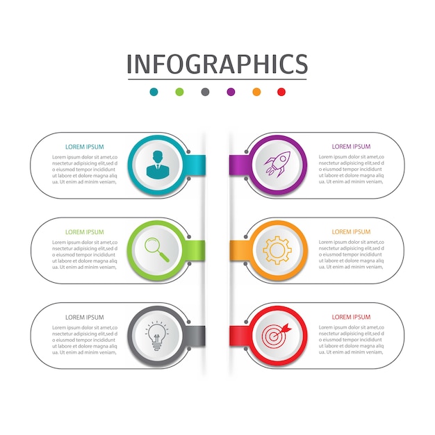 Präsentation Business Infografiken Vorlage mit 6 Optionen