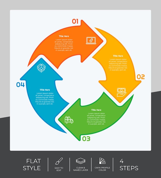 Vektor präsentation geschäftsoption infografik mit flachem stil und farbenfrohem konzept 4 schritte der infografik können für geschäftliche zwecke verwendet werden