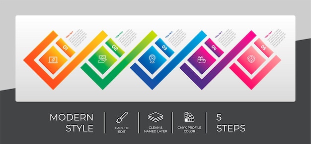 Vektor präsentation geschäftsoption infografik mit modernem stil und farbenfrohem konzept 5 schritte der infografik können für geschäftliche zwecke verwendet werden