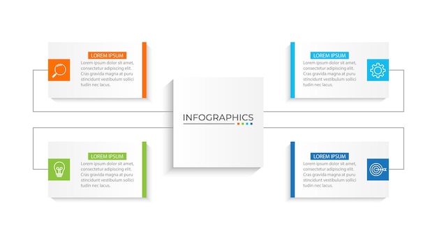Präsentations-Business-Infographik-Vorlage mit 4 Optionen Vektor-Illustration
