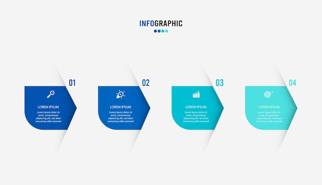 Vektor präsentations-infografik-vorlage geschäftskonzept mit 4 zahlenoptionen und marketingsymbolen