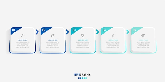 Präsentations-infografik-vorlage geschäftskonzept mit 5 zahlenoptionen und marketingsymbolen