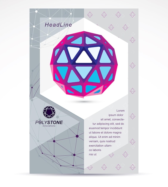 Präsentationsflyer für Innovationstechnologien. Grafische Vektorillustration. Buntes abstraktes 3D-Mesh-Objekt, Design-Element-Technologie Low-Poly-Vorlage.