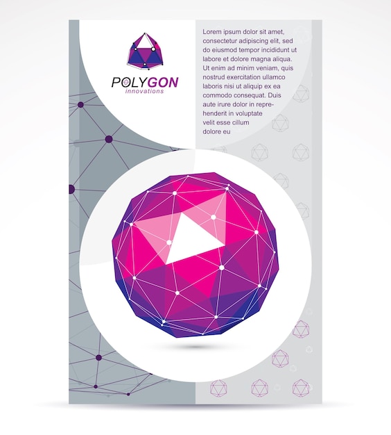 Präsentationsflyer für Innovationstechnologien. Grafische Vektorillustration. Buntes abstraktes 3D-Mesh-Objekt, Design-Element-Technologie Low-Poly-Vorlage.