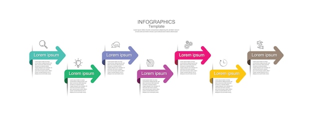 Präsentationsgeschäft infografik vorlage bunt mit 7 schritt