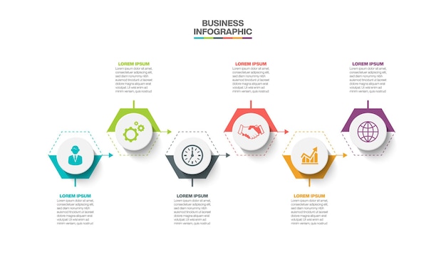 Präsentationsgeschäft infografik vorlage mit 6 optionen.