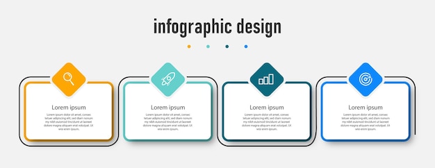 Präsentationsgeschäftsinfografikdesign elegante professionelle vorlage mit 4 schritten premium-vektor