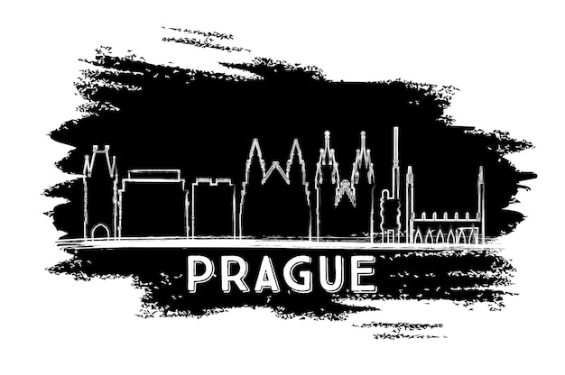 Prager skyline-silhouette. handgezeichnete skizze. vektor-illustration. geschäftsreise- und tourismuskonzept mit historischer architektur. bild für präsentationsbanner-plakat und website.