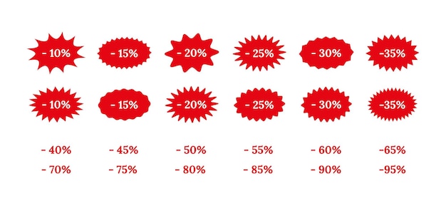 Preisrabatt-aufkleber produktetiketten mit roten etiketten star burst-boxen rabatt-promo-stempel splash-abzeichen