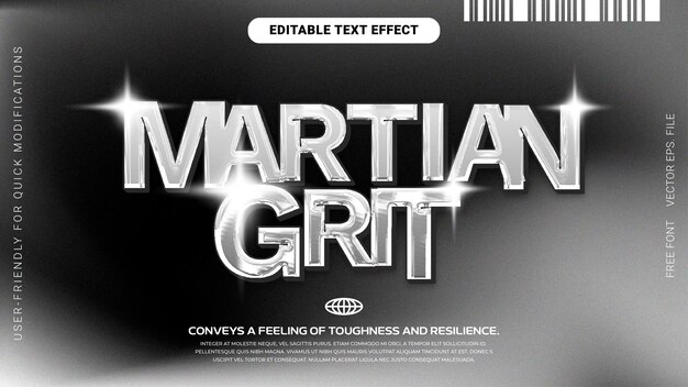 Premium-bearbeitbarer Chrome-Text-Effekt mit realistischem Raum-Kornig-Textur-Vektor Martian Grit