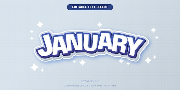 Premium-bearbeitbarer Text-Effekt Januar sanfter dunkelblauer Gradientenvektor