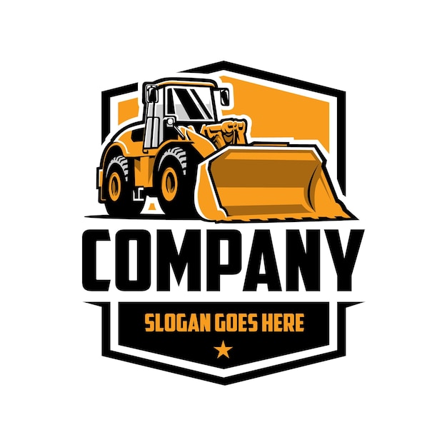 Premium bulldozer rental company logo vektorgrafiken isoliert