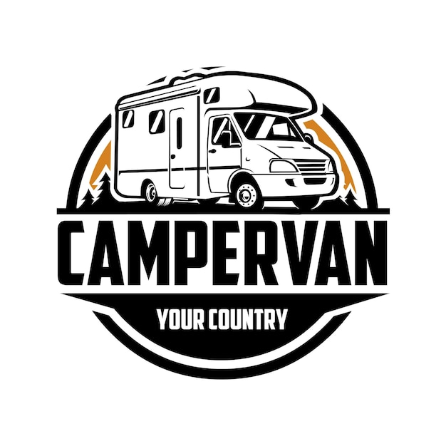 Premium-Camper-Van-Logo-Design Fertiges Kreis-Emblem-Logo-Wohnmobil