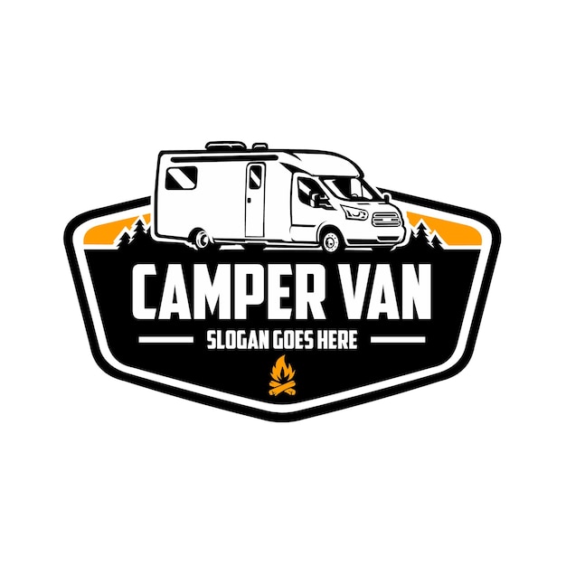 Vektor premium-campervan-emblem-logo fertiges wohnmobil-wohnwagen-vorlagen-logo