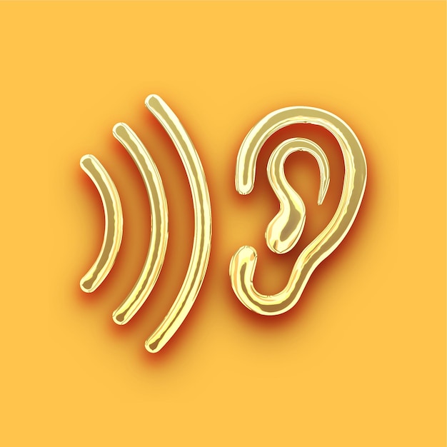Premium-Chrom-Gold-Ohr-Symbol mit anpassbarem gelben Hintergrund