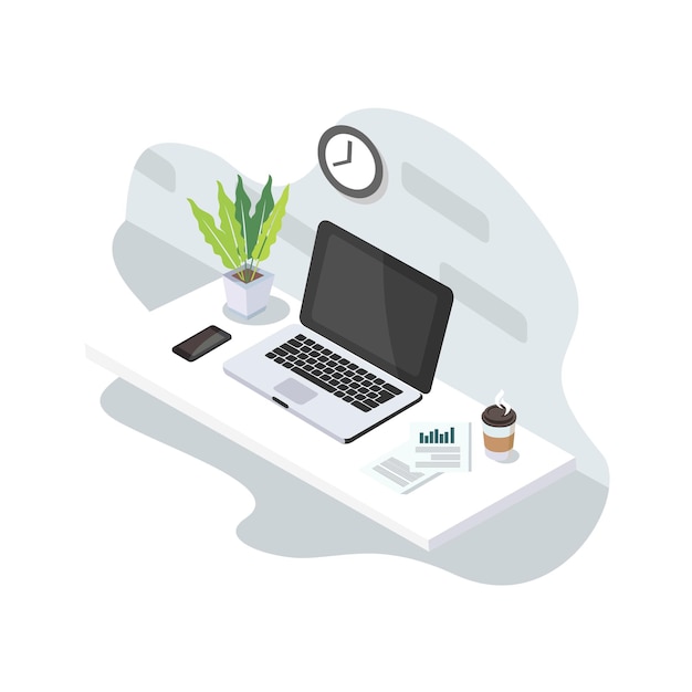 Premium-computer-laptop-gadget-schreibtisch-setup-vektorillustration