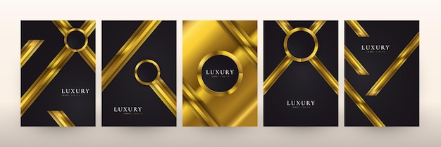 Premium-Cover-Design-Set in Schwarz und Gold, geeignet für Banner, Auszeichnung, Zertifikat, Hochzeitsbroschüre, Flyer, Einladungskarte und Menüvorlage